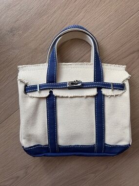 Mini Boatkin - Canvas Tote Bag with Blue Trim - Women's Handbag